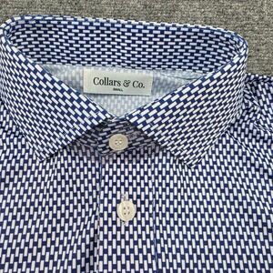 Collars & Co. Mens Small Dress Collar Polo Shirt Short Sleeve‎ Blue Pattern